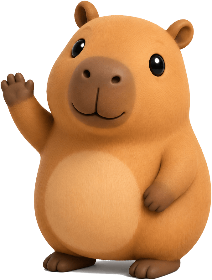 Kaki, the PulseKaki capybara mascot, waving hello